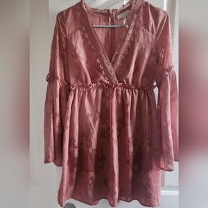 BOHO style- sexy + fun mini dress. Adobe brick color. Size S